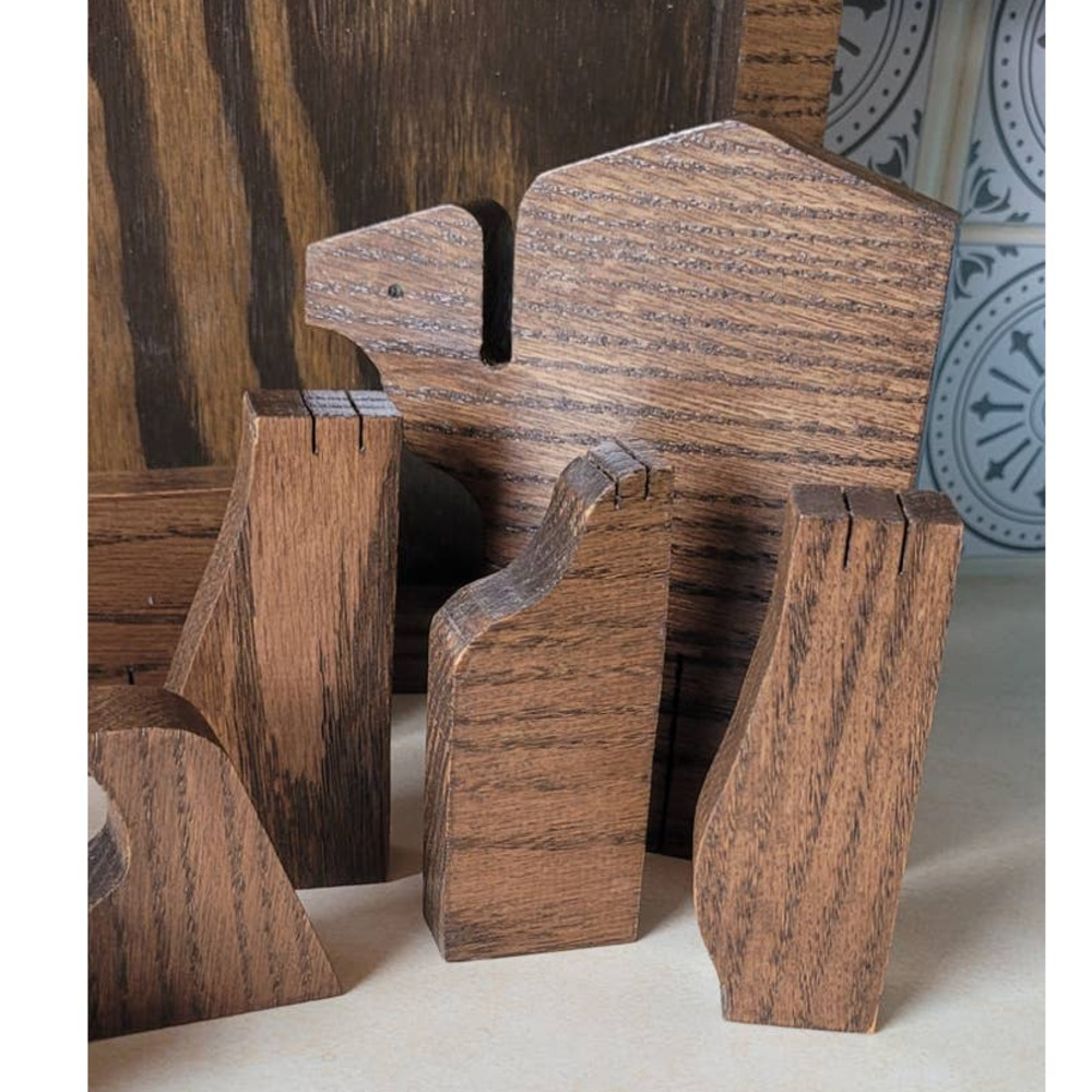 Vintage Handmade Mid Century Minimalist Oak Nativity - Picture 3 of 9